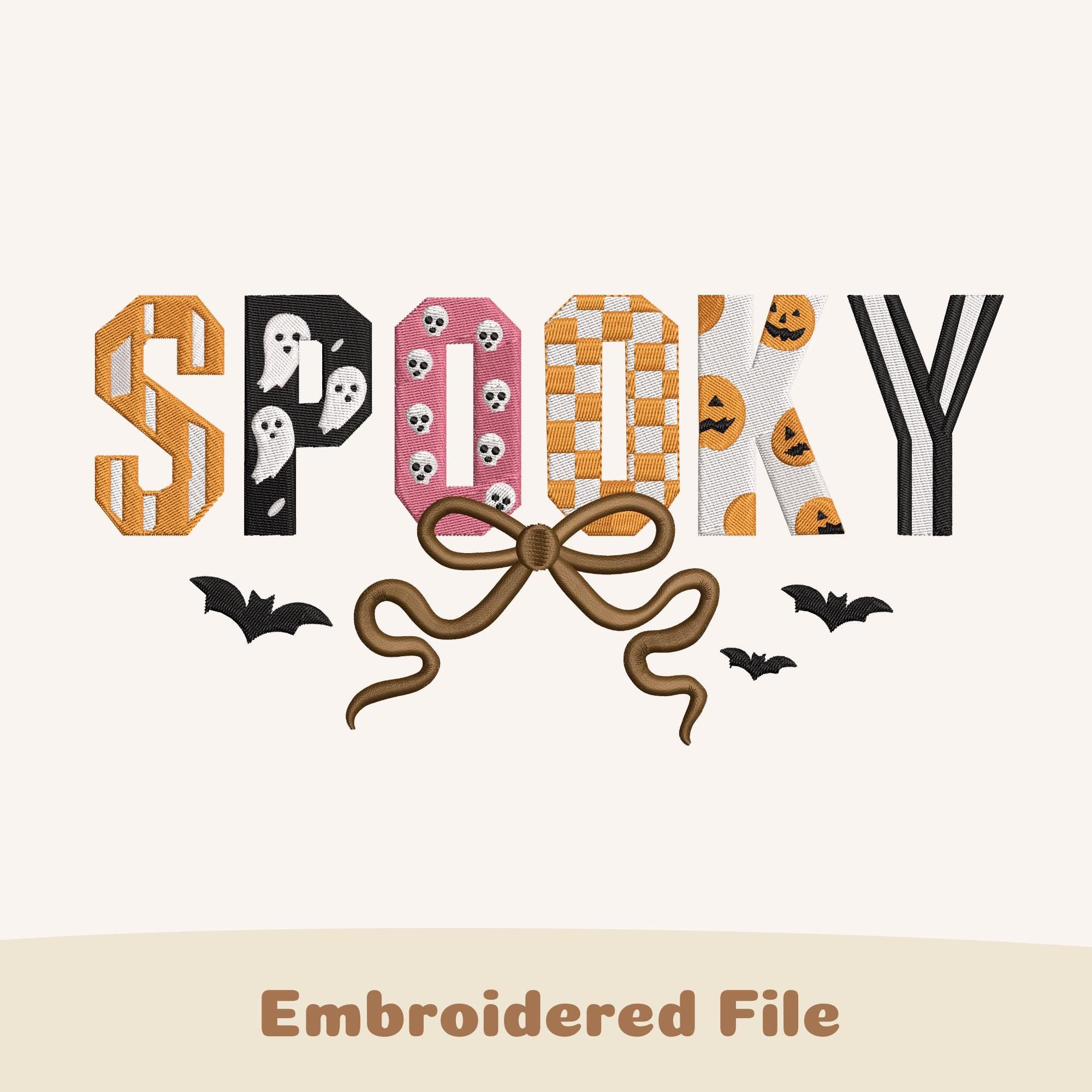 Spooky Coquette Bow Embroidery Design, Coquette Halloween Machine Embroidey, Pumpkin Bat Spiderweb Stitch Files, Halloween Embroidey Shirt