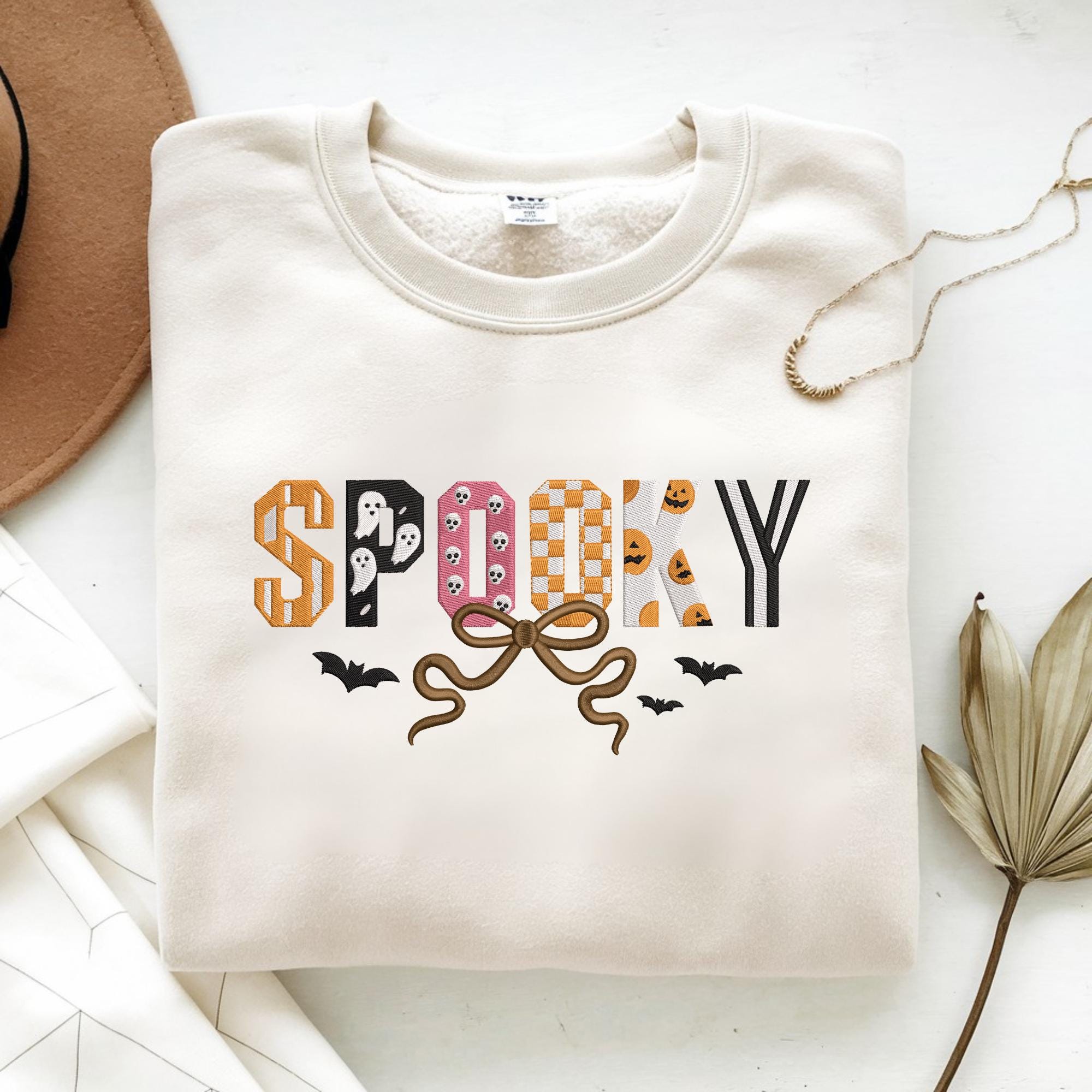 Spooky Coquette Bow Embroidery Design, Coquette Halloween Machine Embroidey, Pumpkin Bat Spiderweb Stitch Files, Halloween Embroidey Shirt