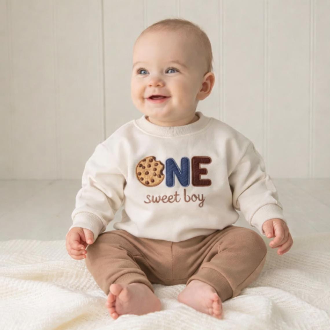 Embroidered "One Sweet Boy" First Birthday Sweatshirt, Crewneck Sweatshirt for Toddlers, Embroidered Kids Sweatshirt, Baby Shower Gift