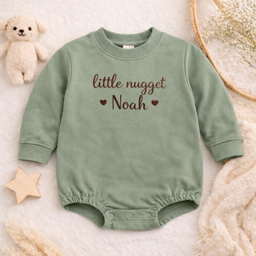 Embroidered Personalized Little Nugget Baby Onesie, Custom Name Baby Bodysuit, Cute Baby Outfit, Baby Gift, Newborn Announcement Outfit