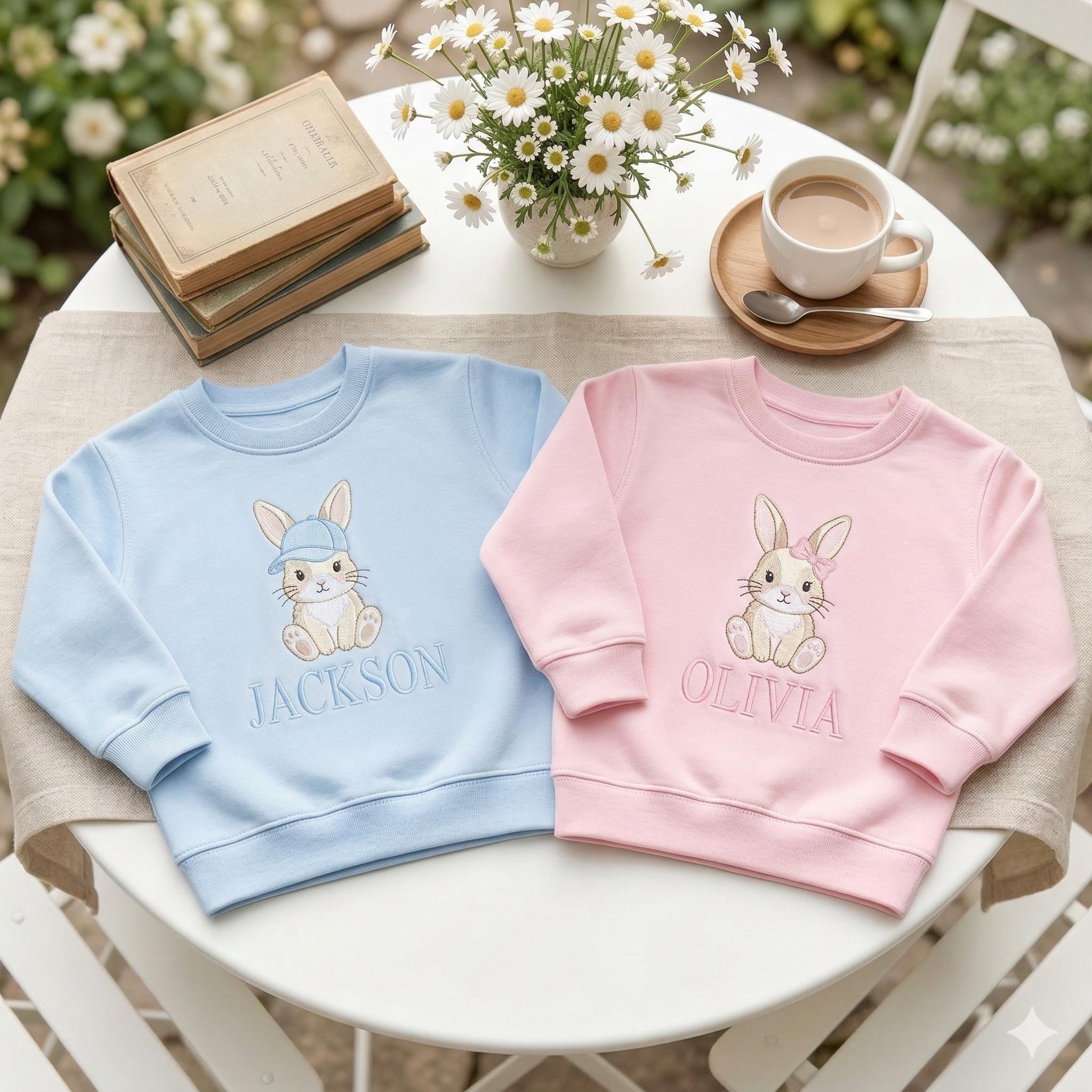 Embroidered Bunny Name Toddler Sweatshirt, Personalized Easter Bunny Toddler Crewneck, Custom Bunny Name Pullover, Easter Toddler Outfit
