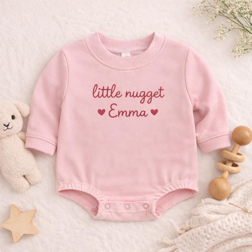 Embroidered Personalized Little Nugget Baby Onesie, Custom Name Baby Bodysuit, Cute Baby Outfit, Baby Gift, Newborn Announcement Outfit