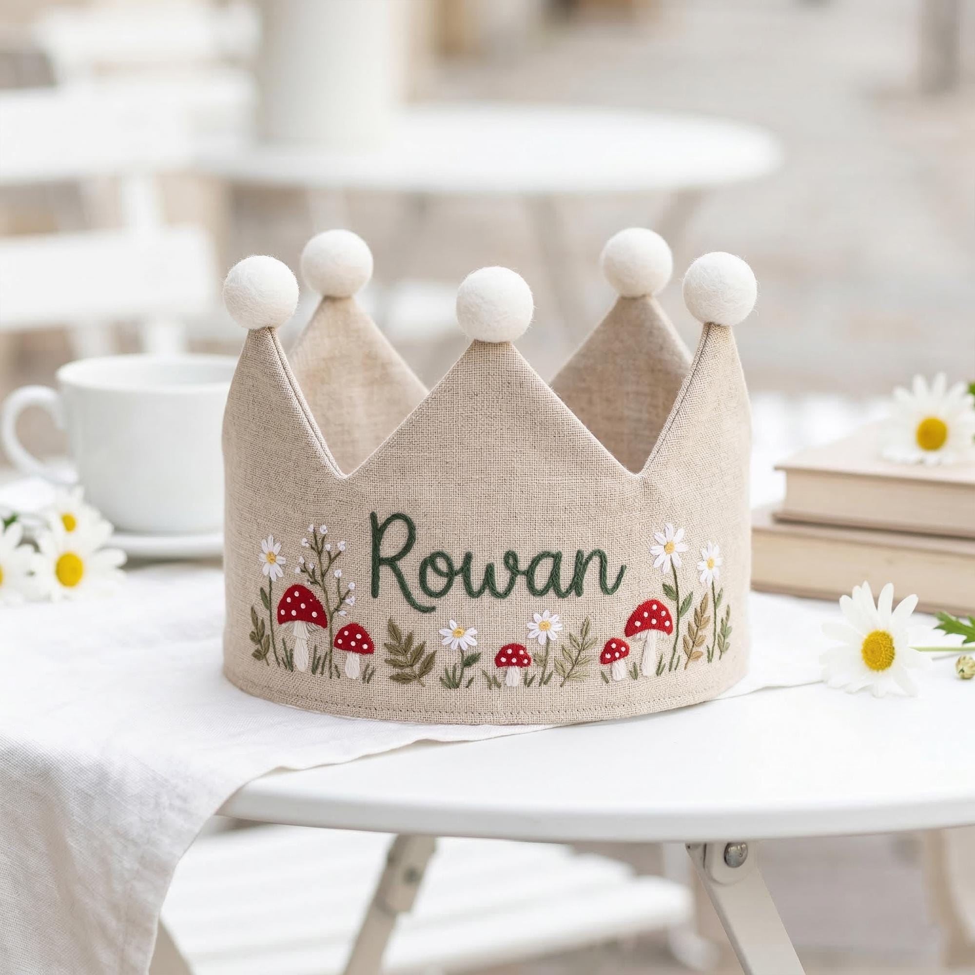 Hand Embroidered Personalized Baby Crown, Custom Name Crown, Handmade Birthday Crown, Toddler Crown Hat, First Birthday Outfit