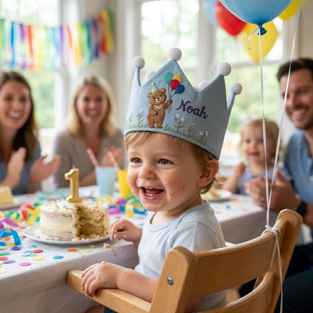 Personalized Embroidered Baby Crown, Custom Birthday Hat, Bear Lover Boy Gifts