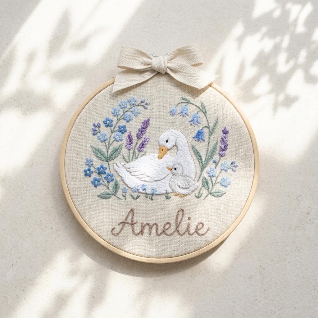 Personalized Baby Name Embroidery Hoop, Duck Nursery Wall Art, Handmade Embroidered Hoop, Baby Shower Gift, Animal Nursery Decor
