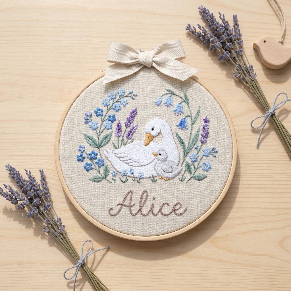 Personalized Baby Name Embroidery Hoop, Duck Nursery Wall Art, Handmade Embroidered Hoop, Baby Shower Gift, Animal Nursery Decor