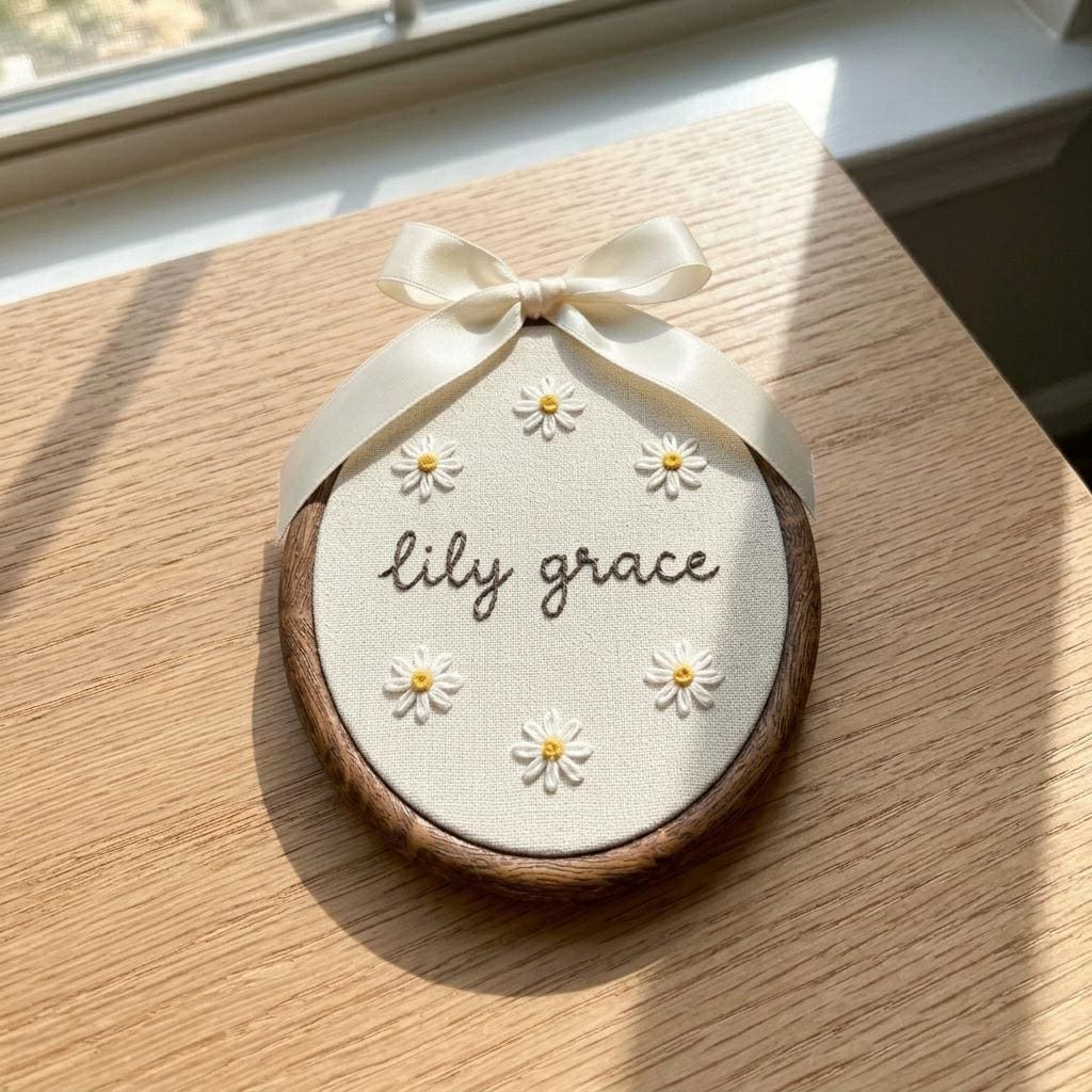 Personalized Daisy Name Embroidery Hoop, Custom Baby Nursery Decor, Minimalist Floral Art