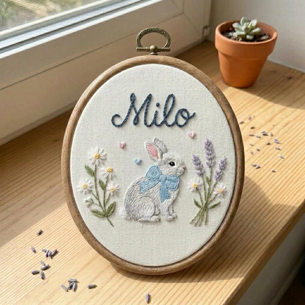 Personalized Bunny Embroidery Hoop, Custom Name Nursery Decor, Baby Shower Gifts