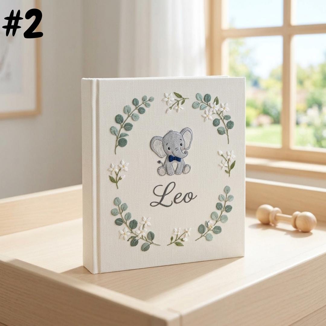 Personalized Baby Photo Album, Custom Embroidered Name Album, Woodland Animal Memory Book, Baby Keepsake Scrapbook, Nursery Gift for Newborn