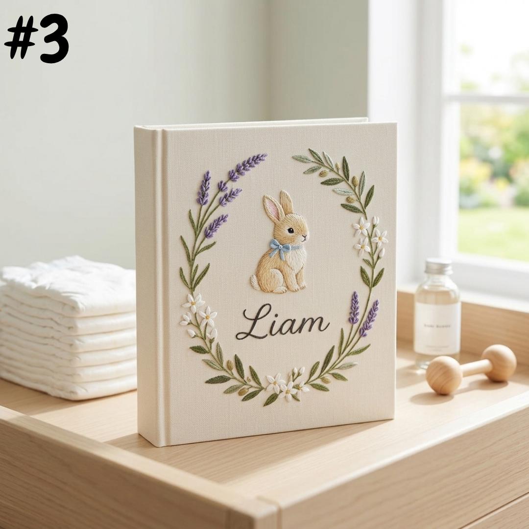 Personalized Baby Photo Album, Custom Embroidered Name Album, Woodland Animal Memory Book, Baby Keepsake Scrapbook, Nursery Gift for Newborn