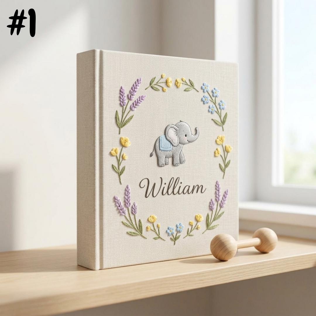 Personalized Baby Photo Album, Custom Embroidered Name Album, Woodland Animal Memory Book, Baby Keepsake Scrapbook, Nursery Gift for Newborn