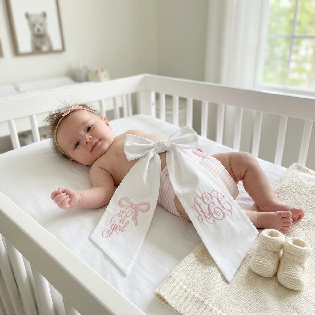 Personalized Newborn Sash, Monogram Baby Girl Gift, Photo Prop Keepsake