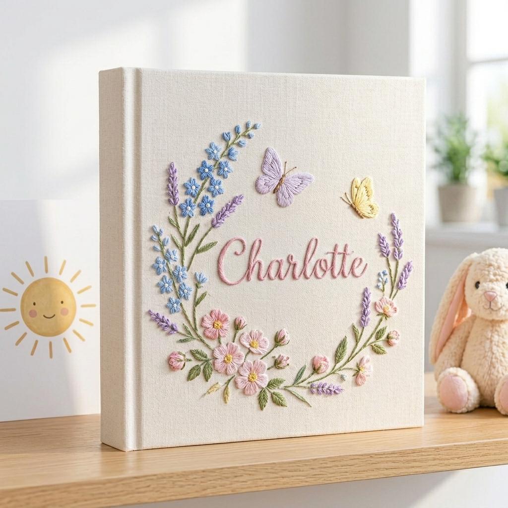 Personalized Embroidered Baby Photo Album, Custom Name Memory Book, New Parents Gift, Newlywed Keepsake Album
