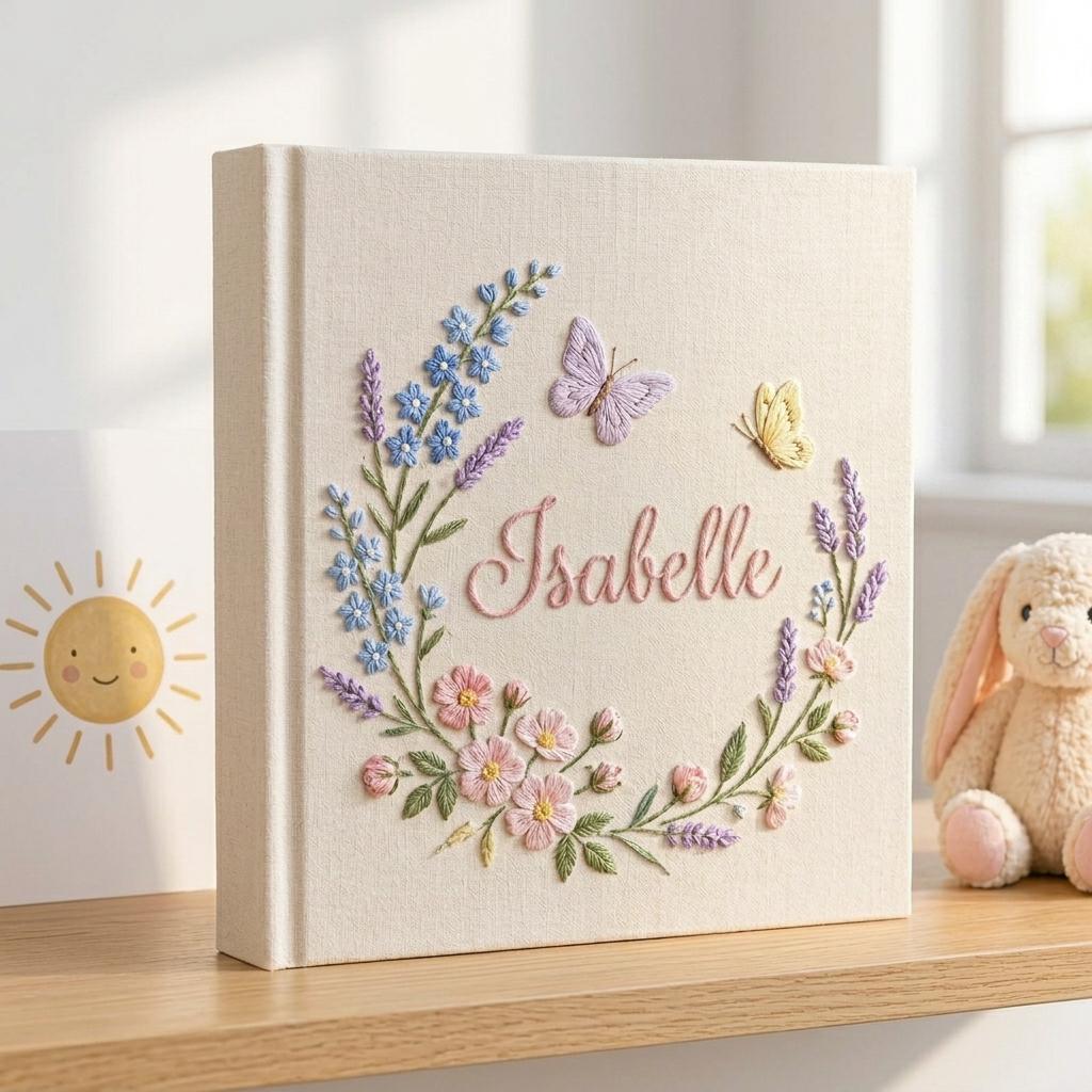 Personalized Embroidered Baby Photo Album, Custom Name Memory Book, New Parents Gift, Newlywed Keepsake Album