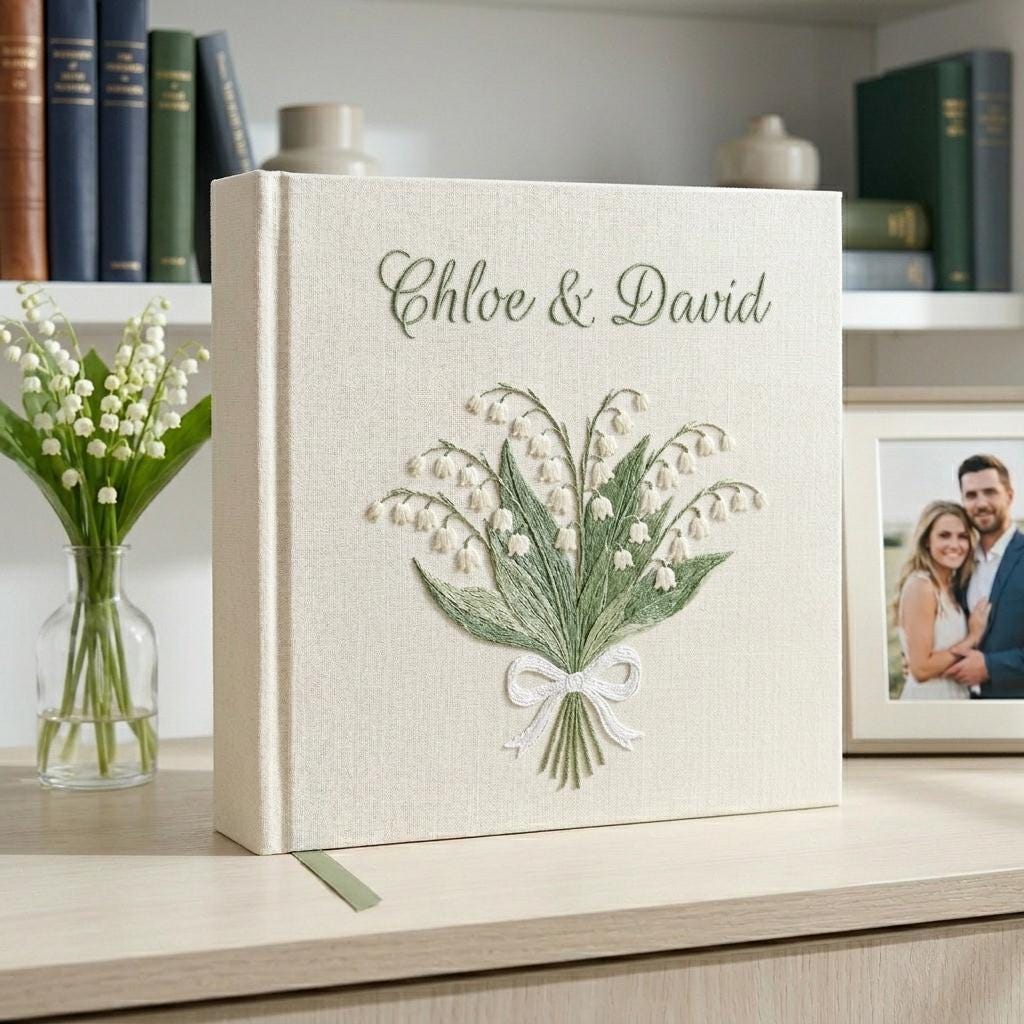 Personalized Embroidered Wedding Photo Album, Custom Bridal Shower Gift, Newlywed Keepsake Album, Wedding Memory Book