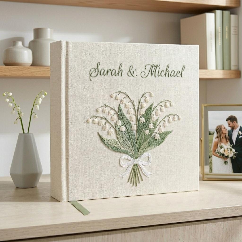 Personalized Embroidered Wedding Photo Album, Custom Bridal Shower Gift, Newlywed Keepsake Album, Wedding Memory Book