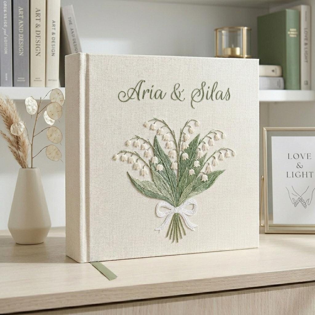 Personalized Embroidered Wedding Photo Album, Custom Bridal Shower Gift, Newlywed Keepsake Album, Wedding Memory Book