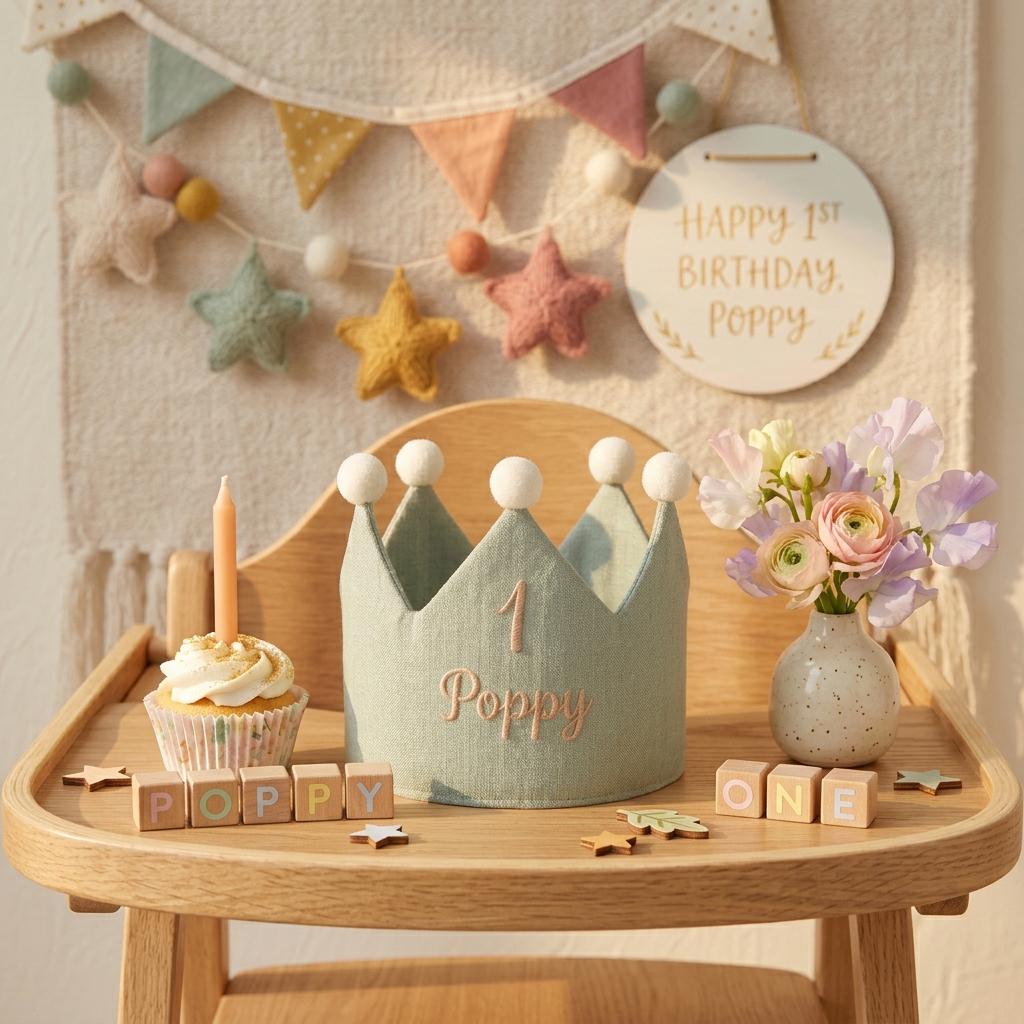 Personalized Handmade Embroidered Baby Crown, Custom Name Toddler Hat