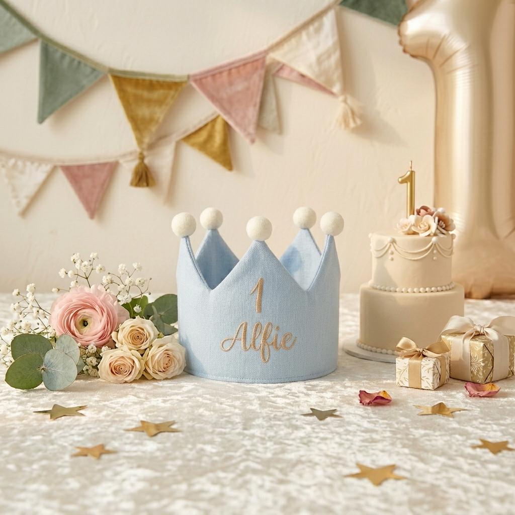 Personalized Handmade Embroidered Baby Crown, Custom Name Toddler Hat