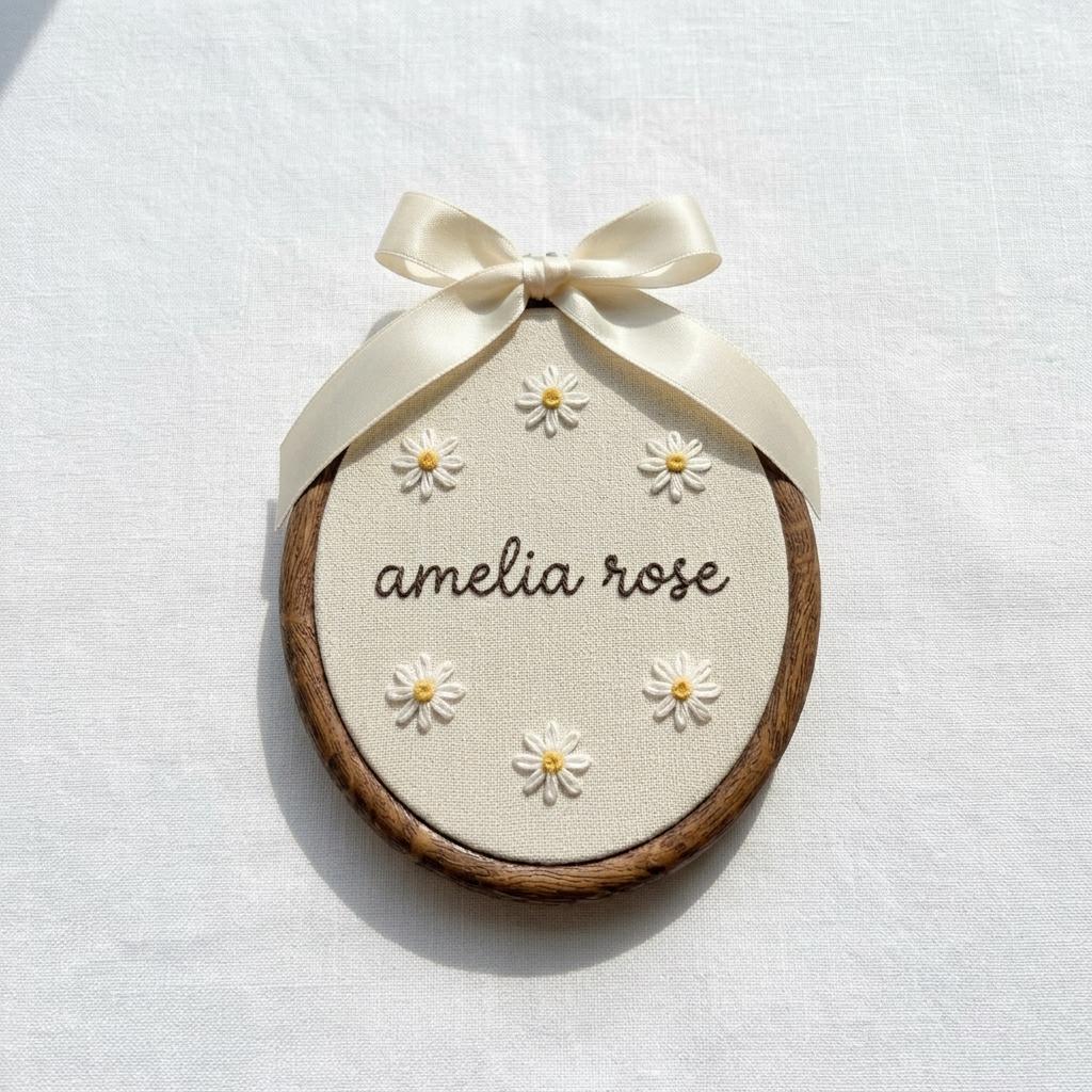 Personalized Daisy Name Embroidery Hoop, Custom Baby Nursery Decor, Minimalist Floral Art