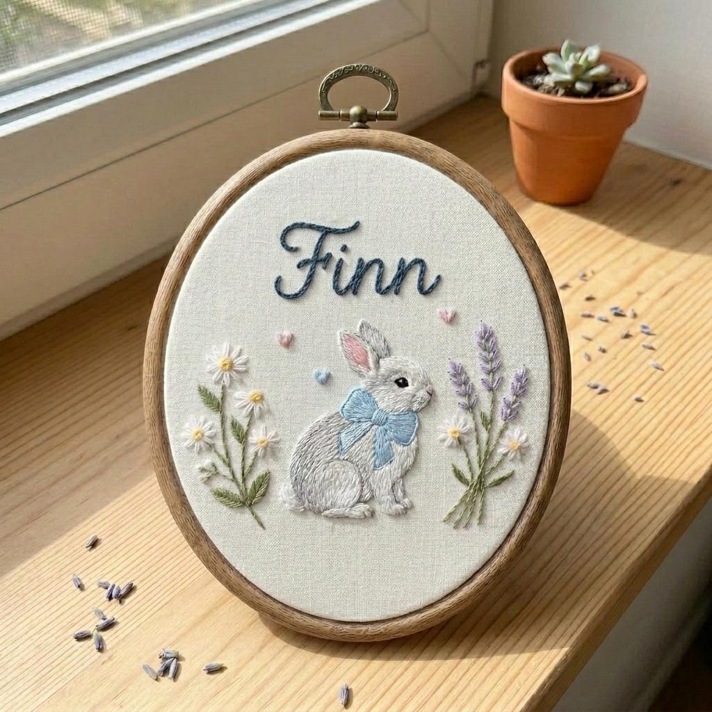 Personalized Bunny Embroidery Hoop, Custom Name Nursery Decor, Baby Shower Gifts