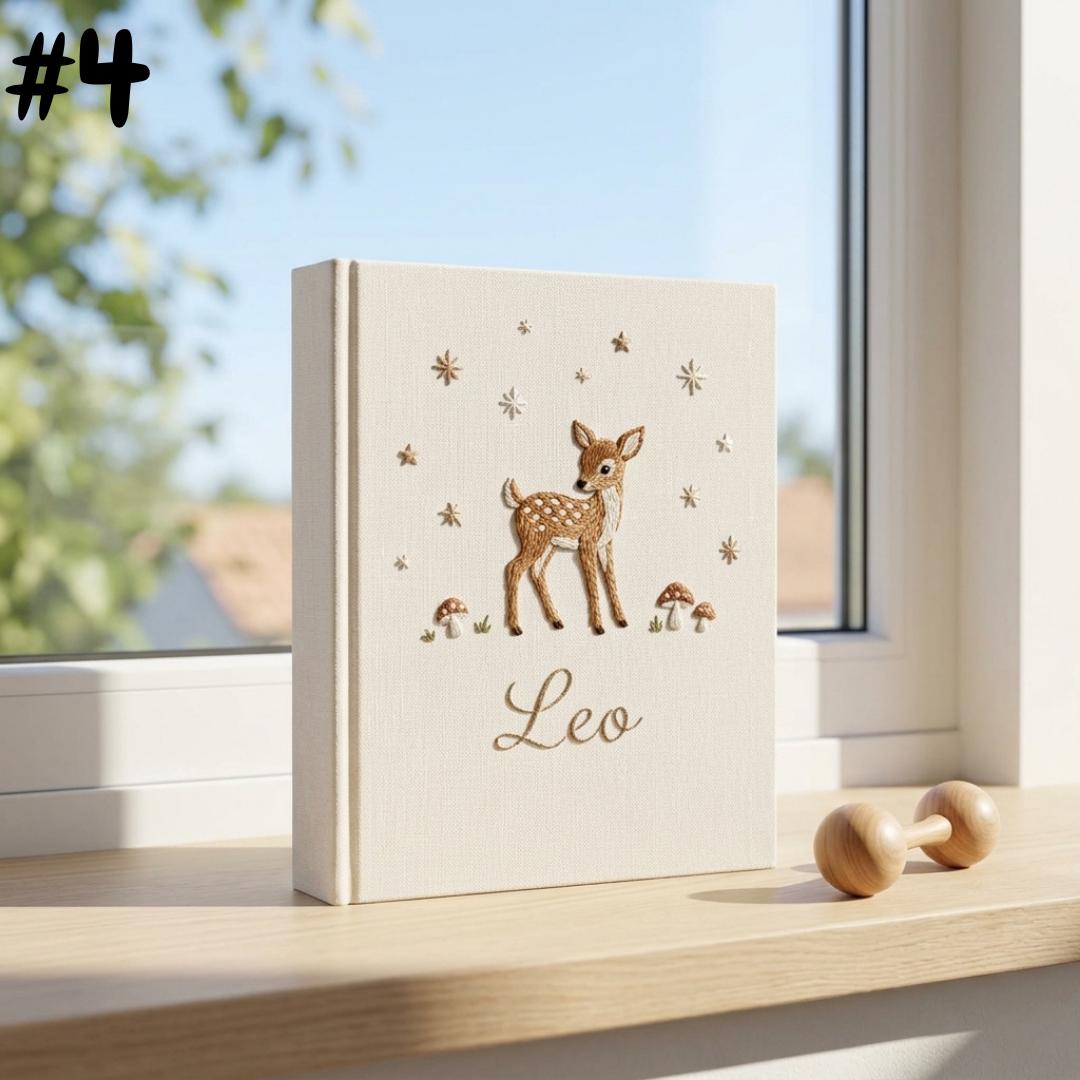 Personalized Baby Photo Album, Custom Embroidered Name Album, Woodland Animal Memory Book, Baby Keepsake Scrapbook, Nursery Gift for Newborn
