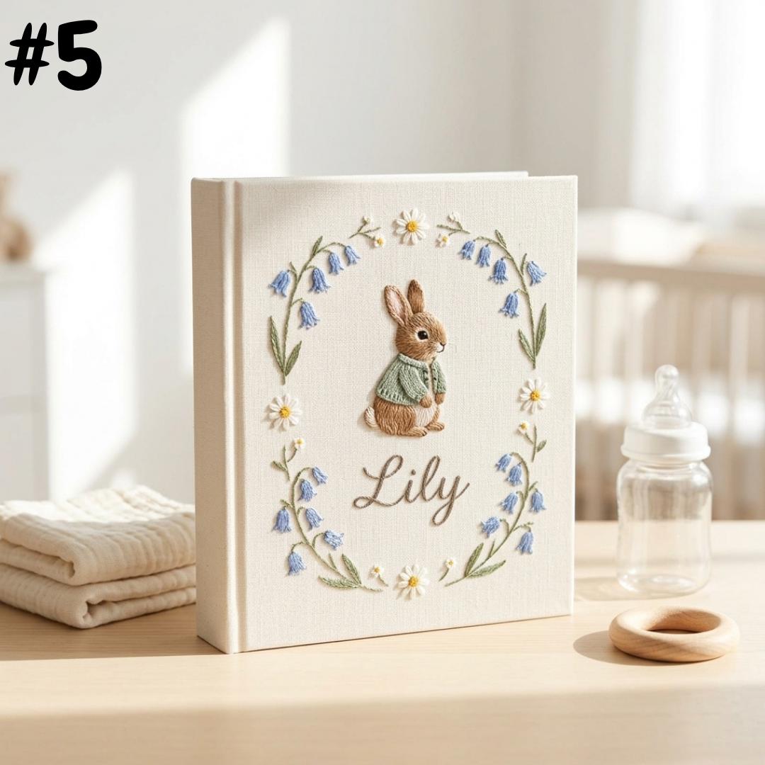 Personalized Baby Photo Album, Custom Embroidered Name Album, Woodland Animal Memory Book, Baby Keepsake Scrapbook, Nursery Gift for Newborn