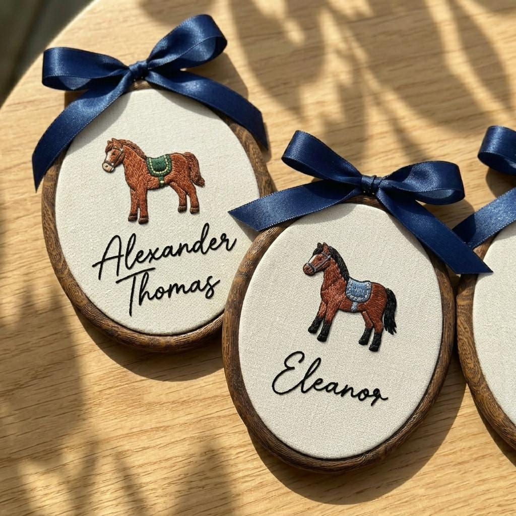 Personalized Horse Baby Ornament, Embroidered Baby Shower Gift, Custom Nursery Decor