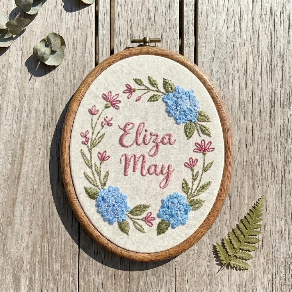 Personalized Baby Name Embroidered Hoop, Floral Nursery Wall Decor, Newborn Gift, Baby Shower Gift, Custom Name Ornament, Baby Girl Nursery