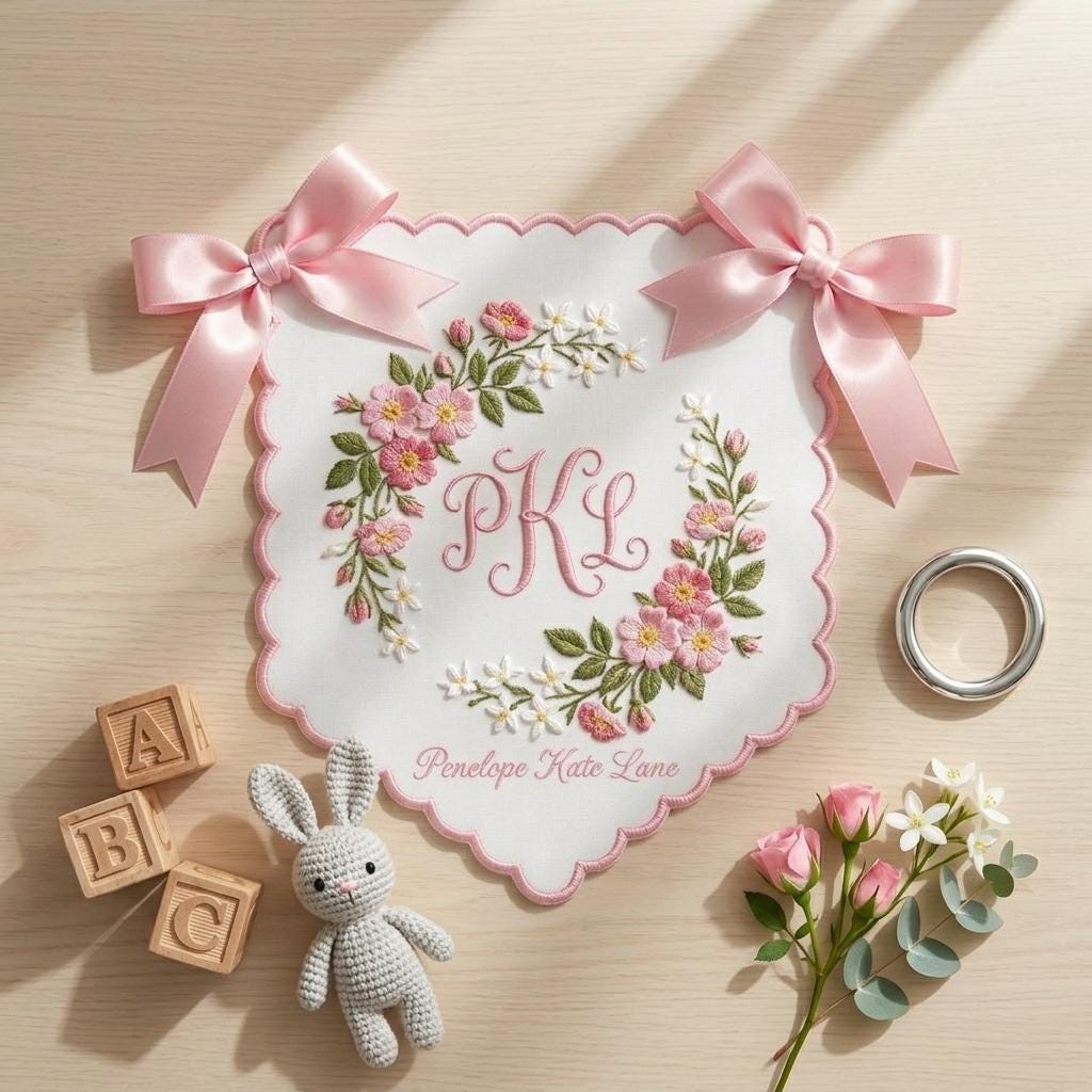 Personalized Baby Name Banner, Custom Monogram Nursery Banner, Baby Shower Gift, Embroidered Crib Banner Girl