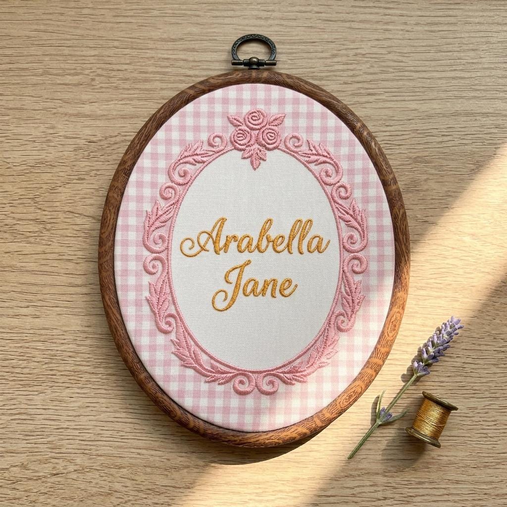 Personalized Embroidered Heirloom Nursery Decor, Custom Vintage Baby Announcement Name Sign