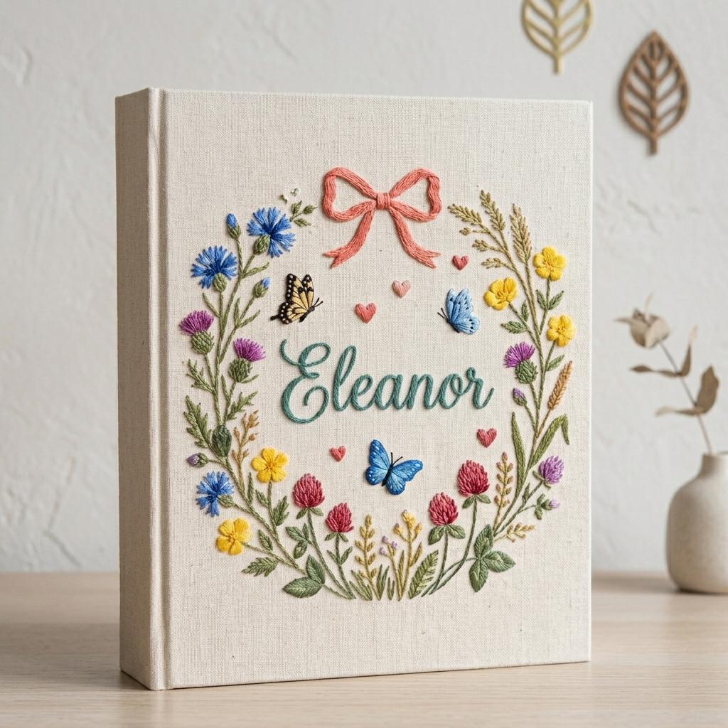 Personalized Embroidered Floral Baby Photo Album, Handmade Custom Keepsake Memory Book