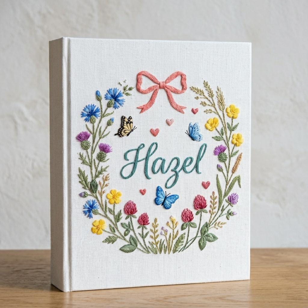 Personalized Embroidered Floral Baby Photo Album, Handmade Custom Keepsake Memory Book