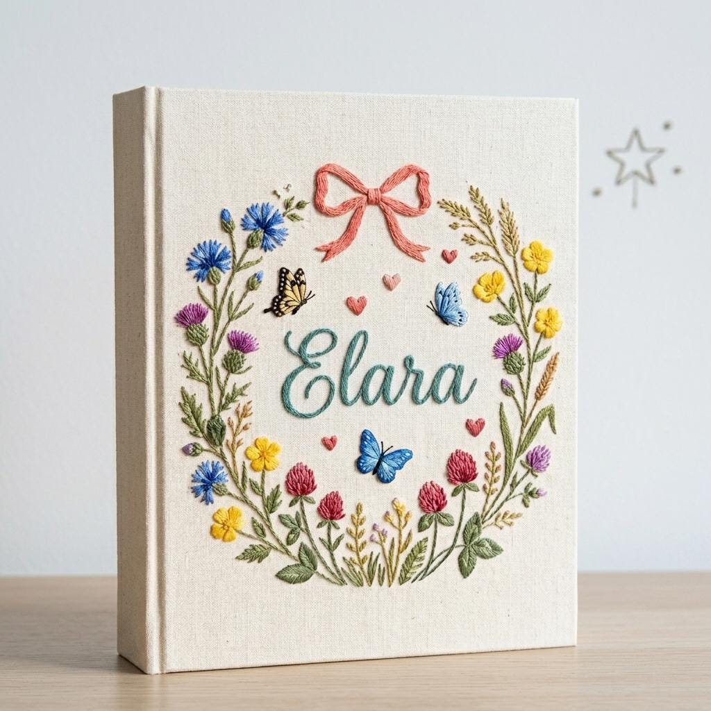 Personalized Embroidered Floral Baby Photo Album, Handmade Custom Keepsake Memory Book