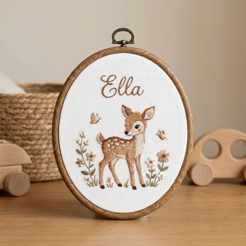 Personalized Deer Embroidery Hoop, Woodland Nursery Decor, Baby Shower Gift, Custom Baby Name Wall Art