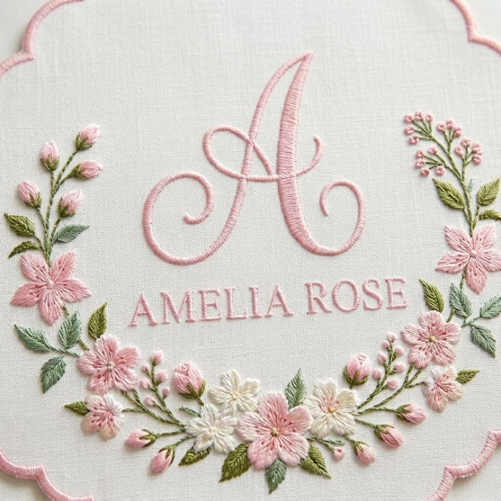 Personalized Floral Baby Banner, Custom Embroidered Nursery Banner, Baby Shower Gift, Monogram Nursery Decor, Gender Reveal Sign