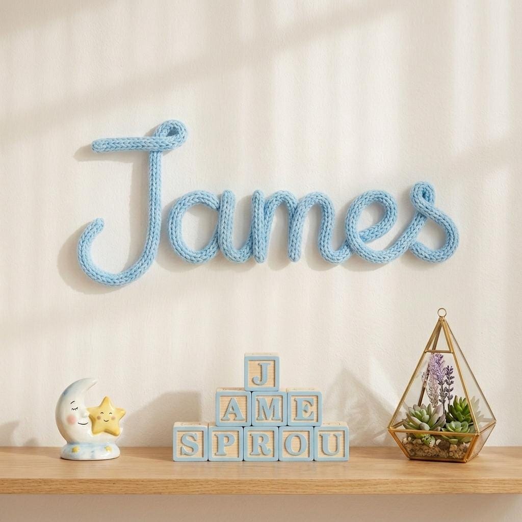 Custom Knitted Name Sign, Wool Wire Nursery Decor, Personalized Toddler Bedroom Sign
