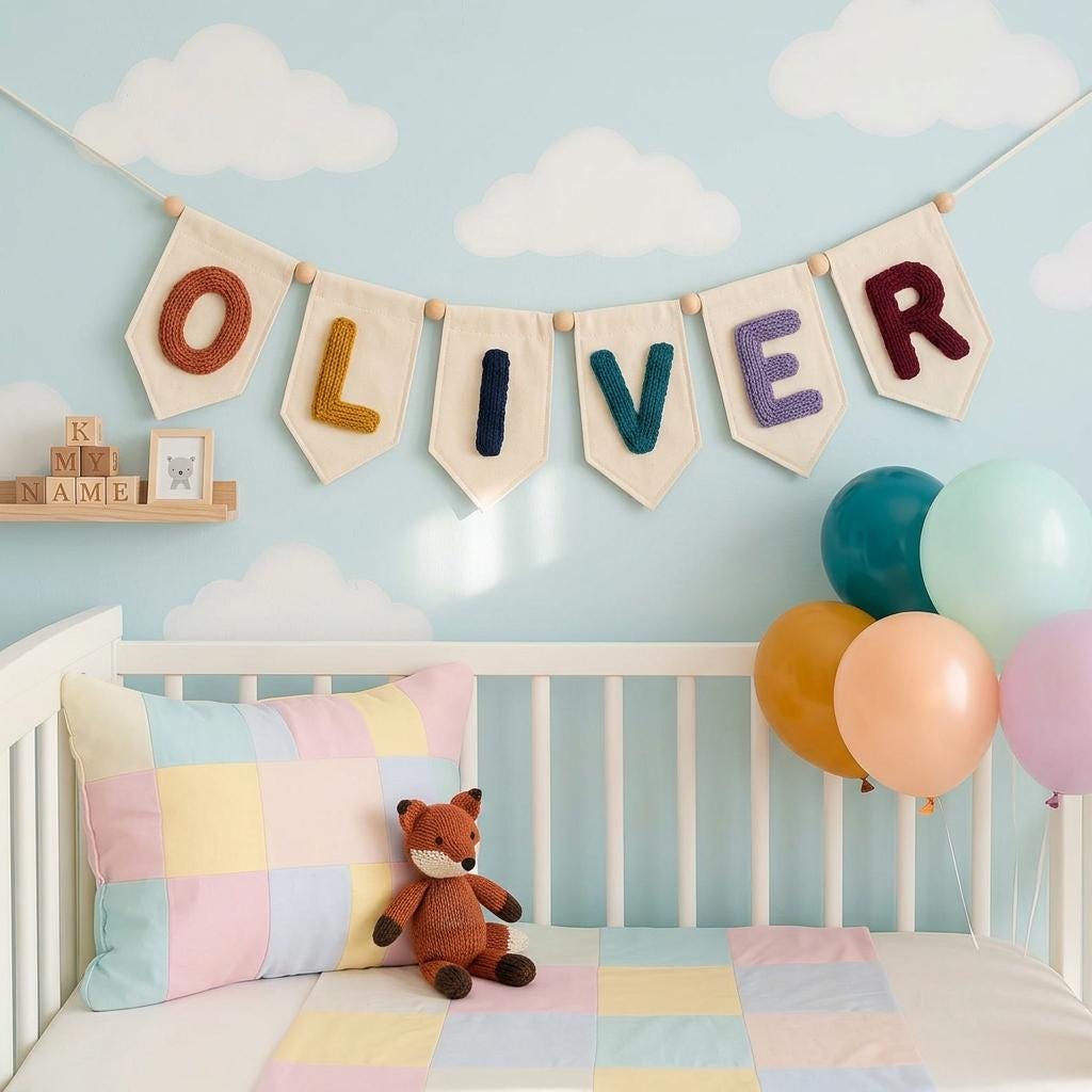 Personalized Felt Name Bunting, Pastel Nursery Decor, Custom Baby Name Banner, Nursery Wall Hanging Gift