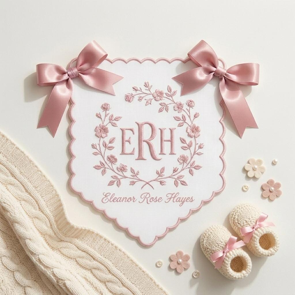 Custom Embroidered Baby Name Banner, Personalized Floral Nursery Decor, Baby Shower Keepsake