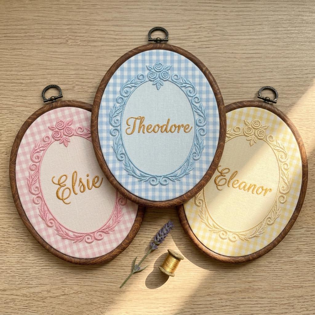 Personalized Embroidered Heirloom Nursery Decor, Custom Vintage Baby Announcement Name Sign