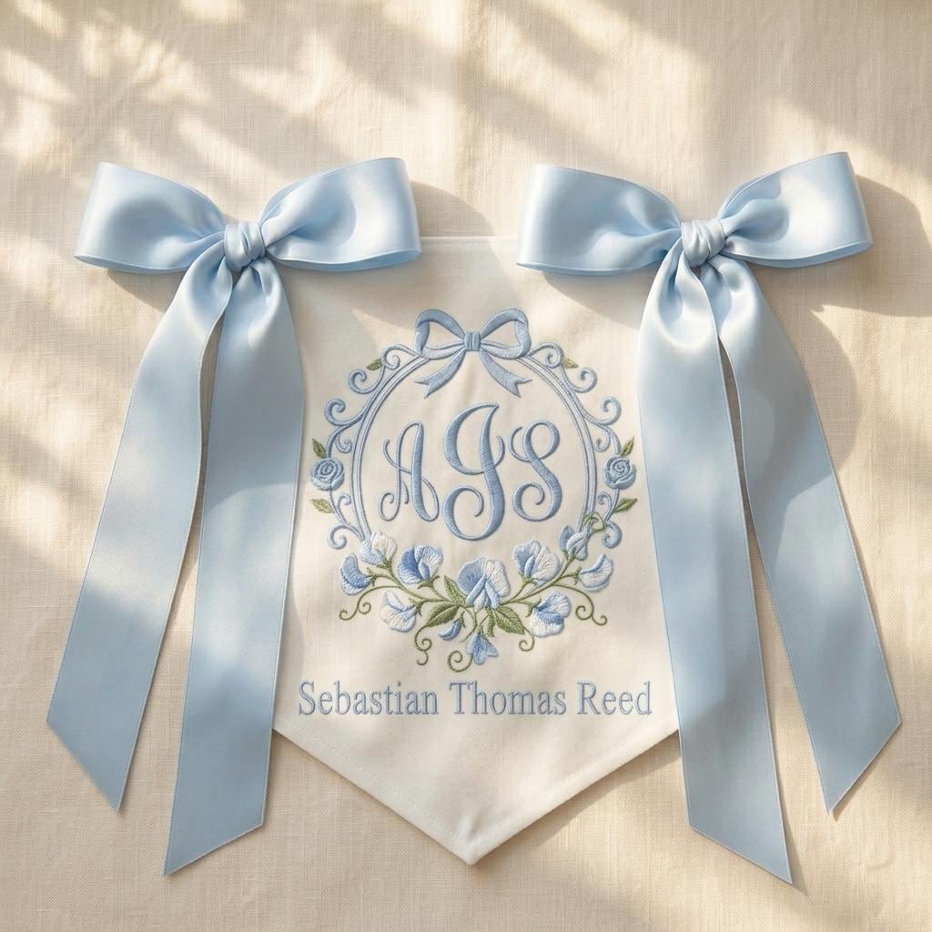 Monogram Nursery Decoration, Embroidered Floral Baby Name Banner