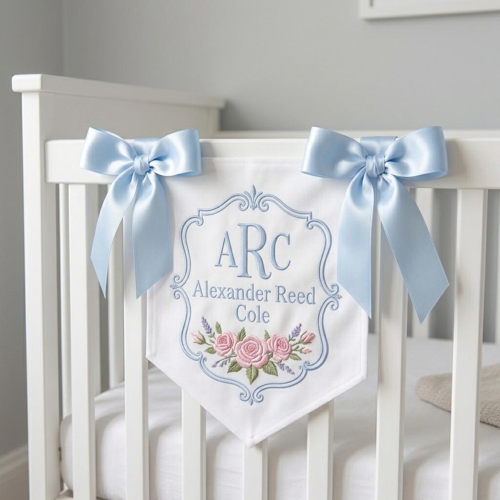 Personalized Baby Hospital Door Sign, Embroidered Newborn Welcome Banner, Baby Shower Gift, Custom Nursery Name Sign