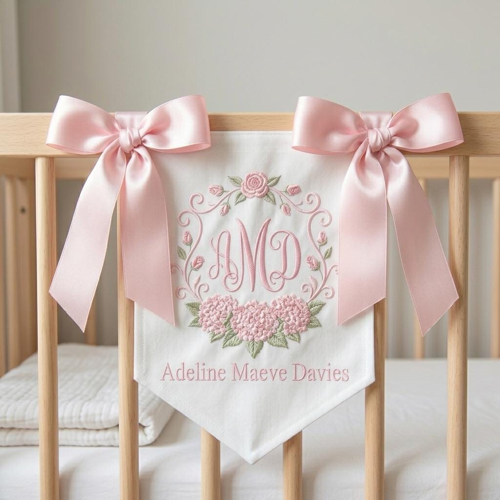 Custom Baby Girl Nursery Decor, Personalized Baby Hospital Door Sign, Embroidered Newborn Welcome Banner, Baby Shower Gifts