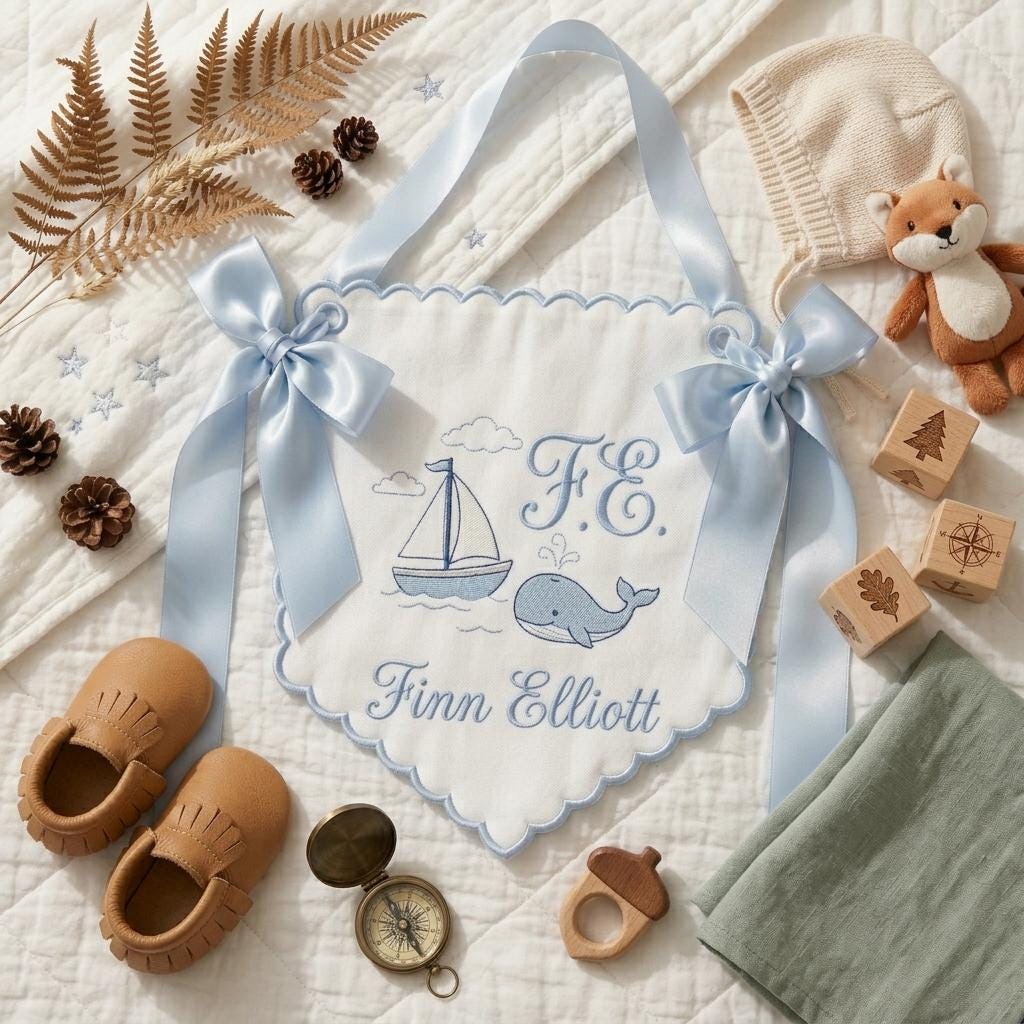 Personalized Baby Hospital Door Sign, Embroidered Baby Boy Welcome Banner, Baby Shower Gift, Custom Newborn Nursery Decor