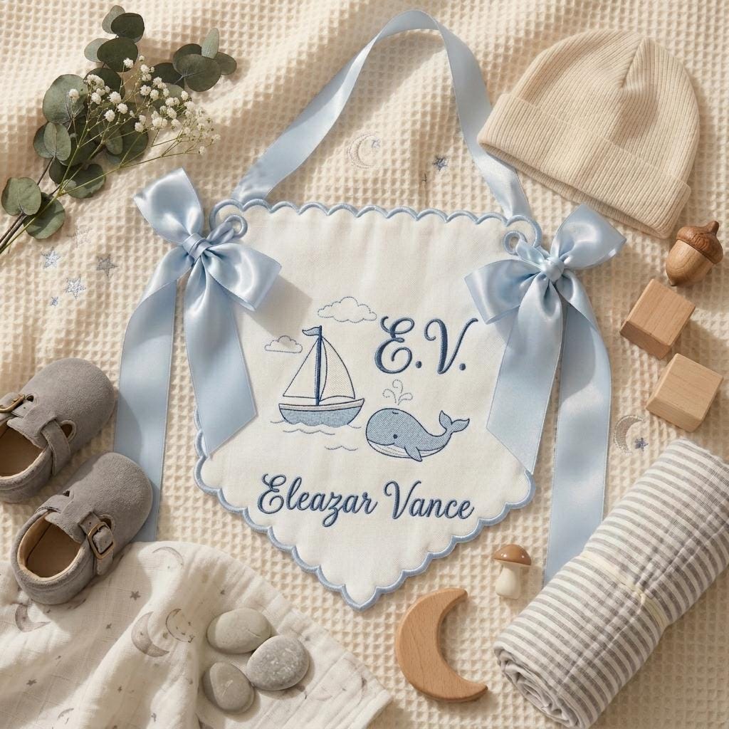Personalized Baby Hospital Door Sign, Embroidered Baby Boy Welcome Banner, Baby Shower Gift, Custom Newborn Nursery Decor
