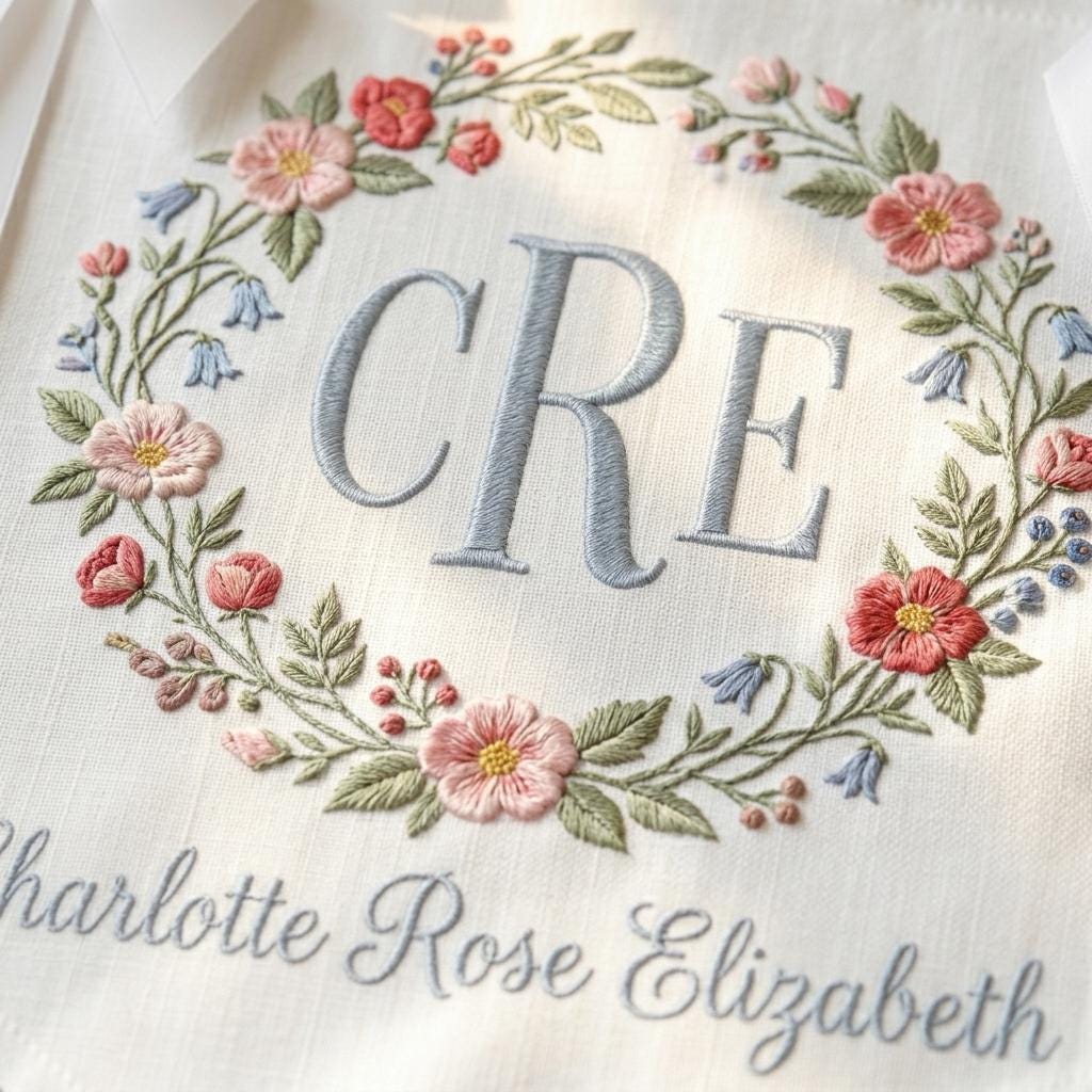 Personalized Embroidered Baby Banner, Custom Name Nursery Decor, Floral Monogram Flag