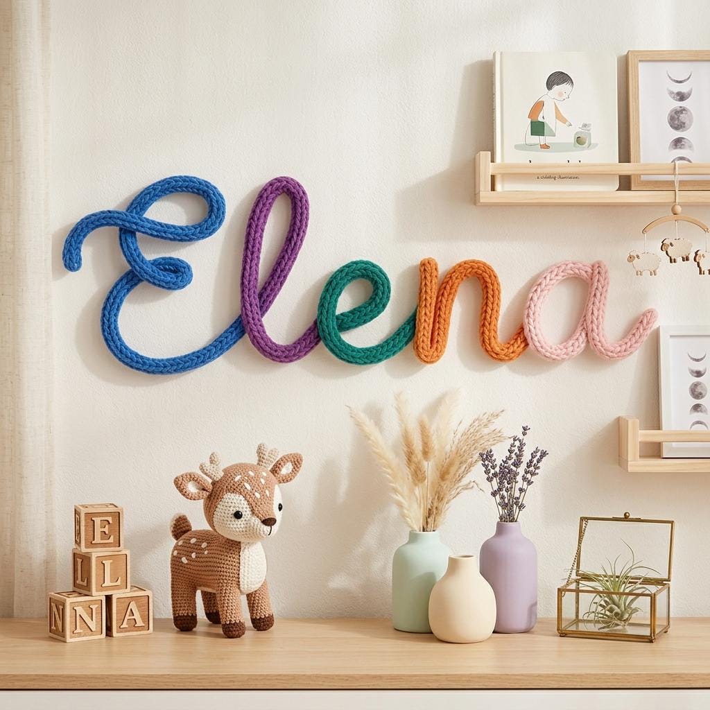 Custom Knitted Name Sign, Wool Wire Nursery Decor, Personalized Toddler Bedroom Sign