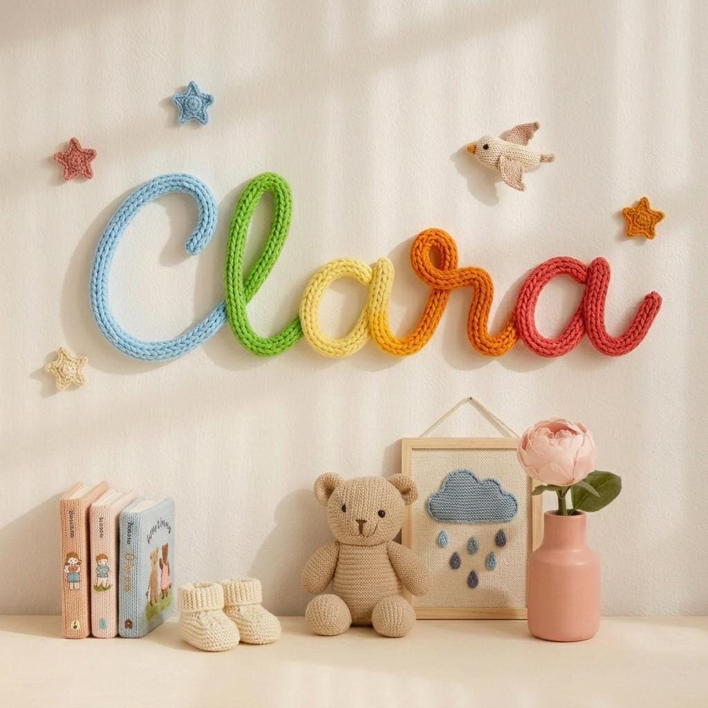 Custom Knitted Name Sign, Wool Wire Nursery Decor, Personalized Toddler Bedroom Sign