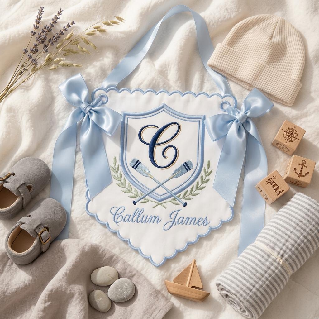Hospital Door Sign Personalized Embroidered Baby Banner, Custom Monogram Nursery Decor