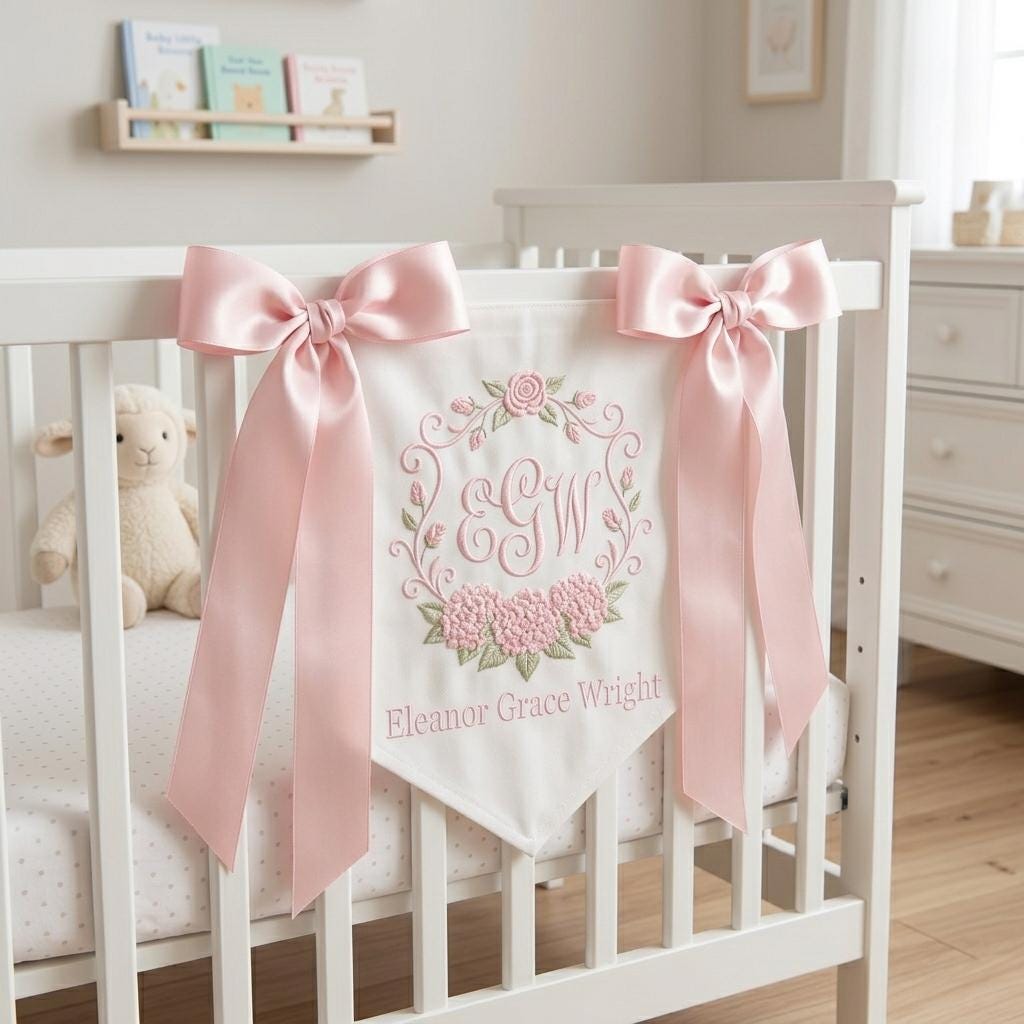 Custom Baby Girl Nursery Decor, Personalized Baby Hospital Door Sign, Embroidered Newborn Welcome Banner, Baby Shower Gifts